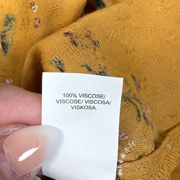 Lucky Brand Blouse Womens Sz L Yellow Floral Manderine Collar1/2 Button LS - Picture 12 of 12